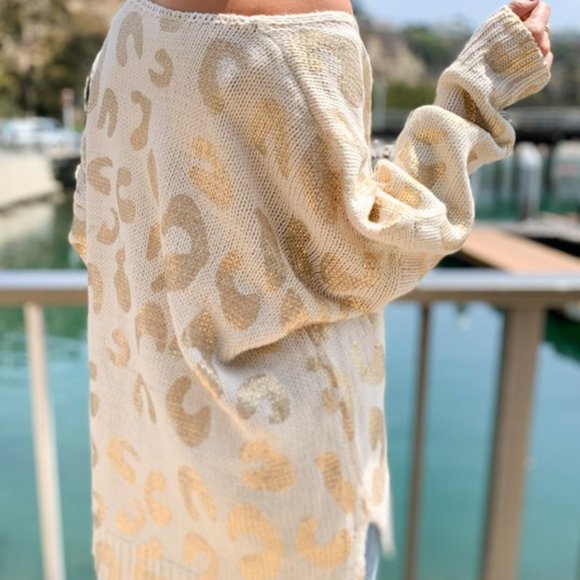 Leopard Print Side Slit High-Low Tunic Sweater - Picture 7 of 7
